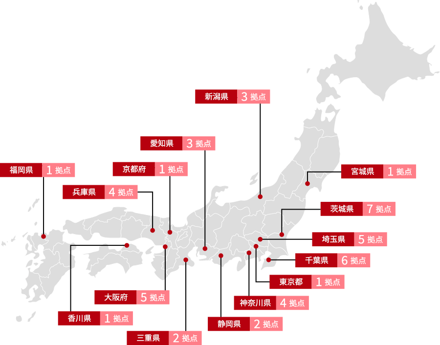 国内の物流センターのネットワーク図